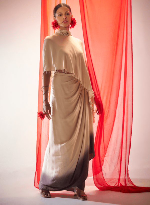 Aparajita- Draped skirt and cape set — view 1