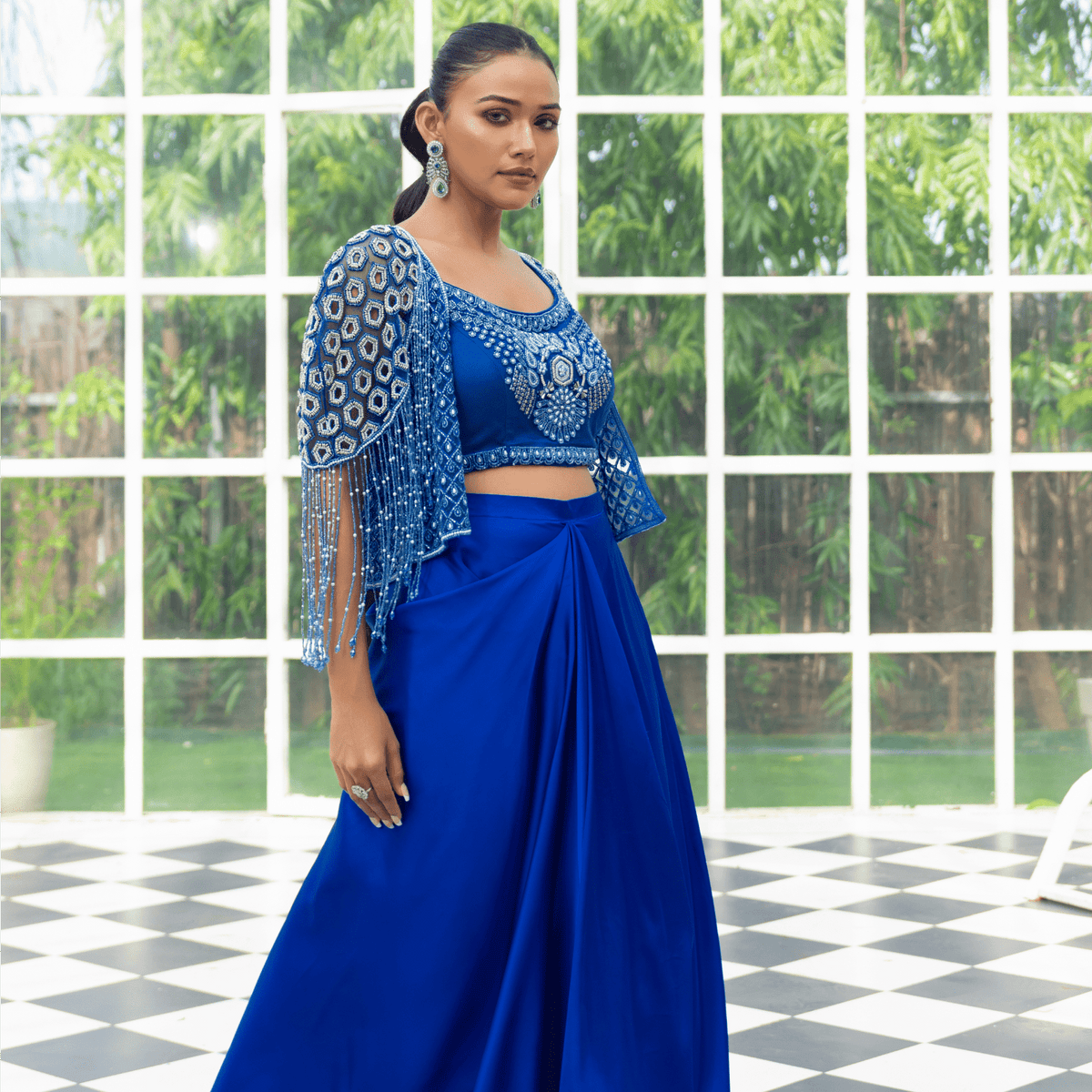 BHAVANI-Tasselled Shoulder Cape Set — view 3