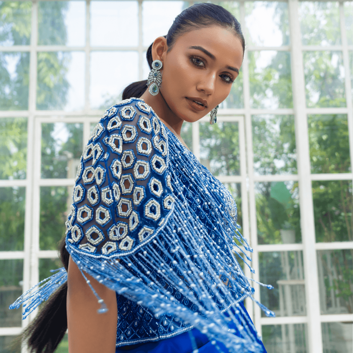 BHAVANI-Tasselled Shoulder Cape Set — view 2