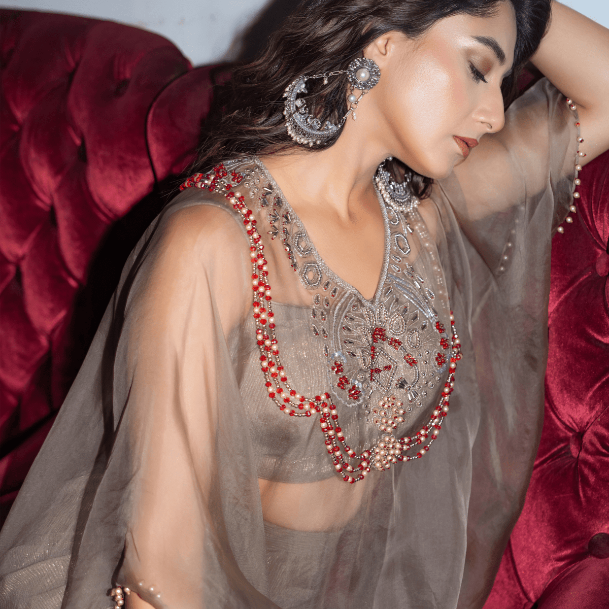CHANDARUPA-Embellished Sheer Kaftan Set — view 2