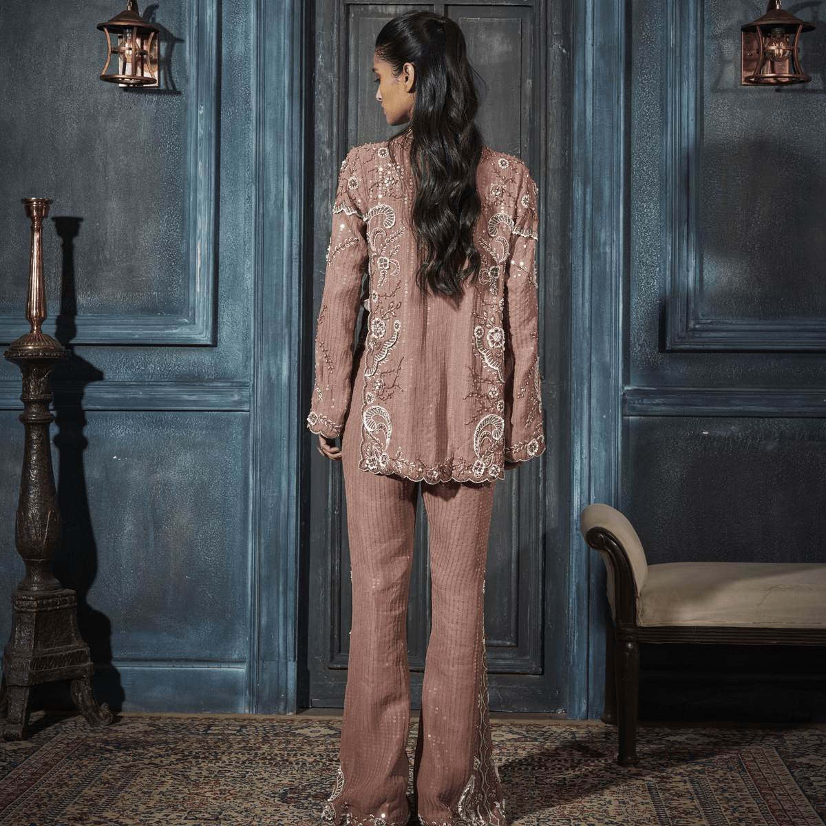 Embroidered Tunic, Bustier, Flare Pants — view 3