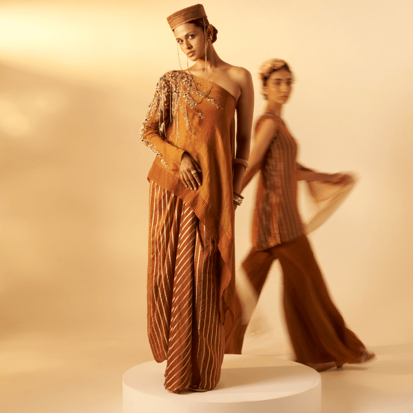 Girija- One shoulder top with draped skirt — view 1