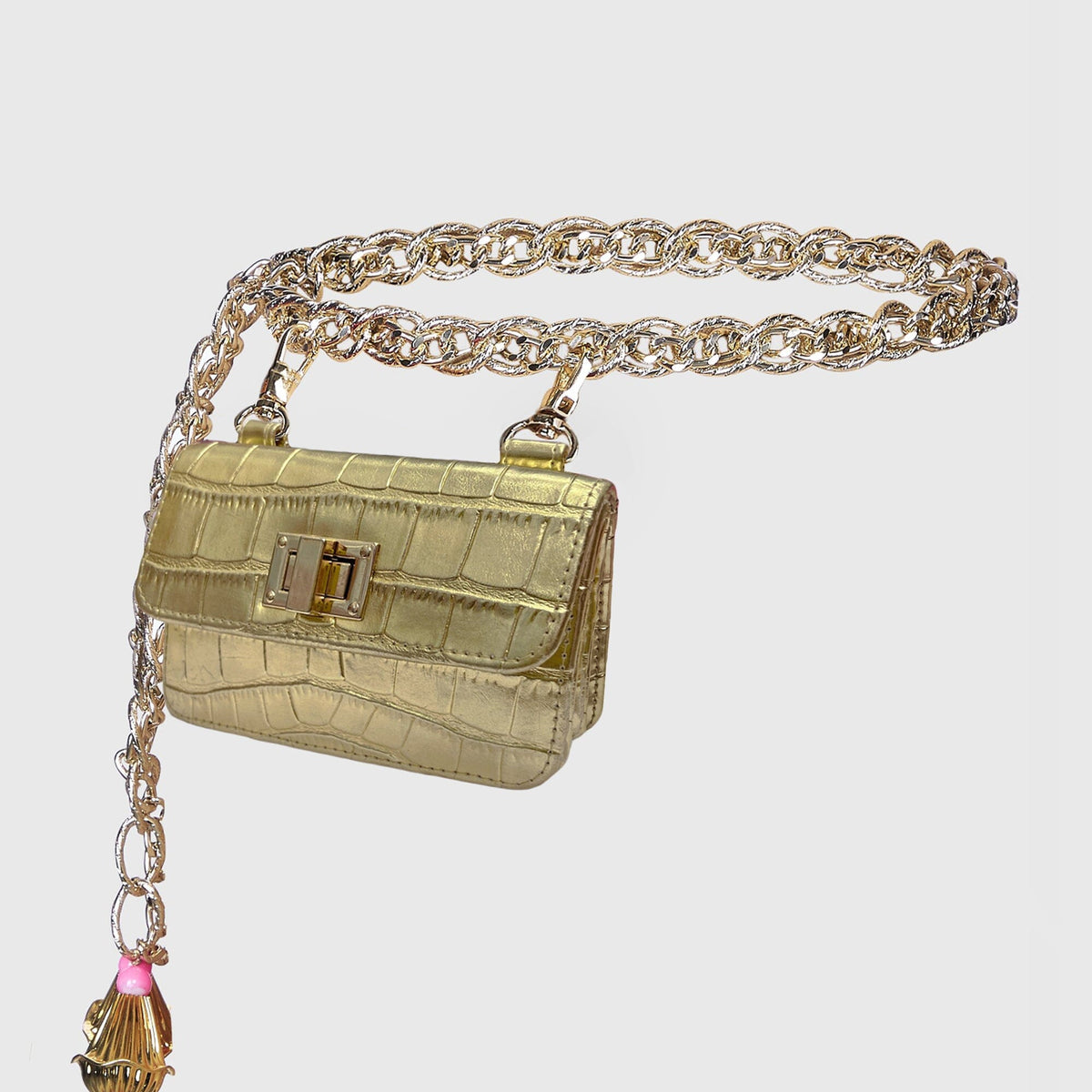 Gold Chain Waist Belt with Mini Bag Luxury Gold Ball Chain Belt - Adjustable Designer Waistband main image 3
