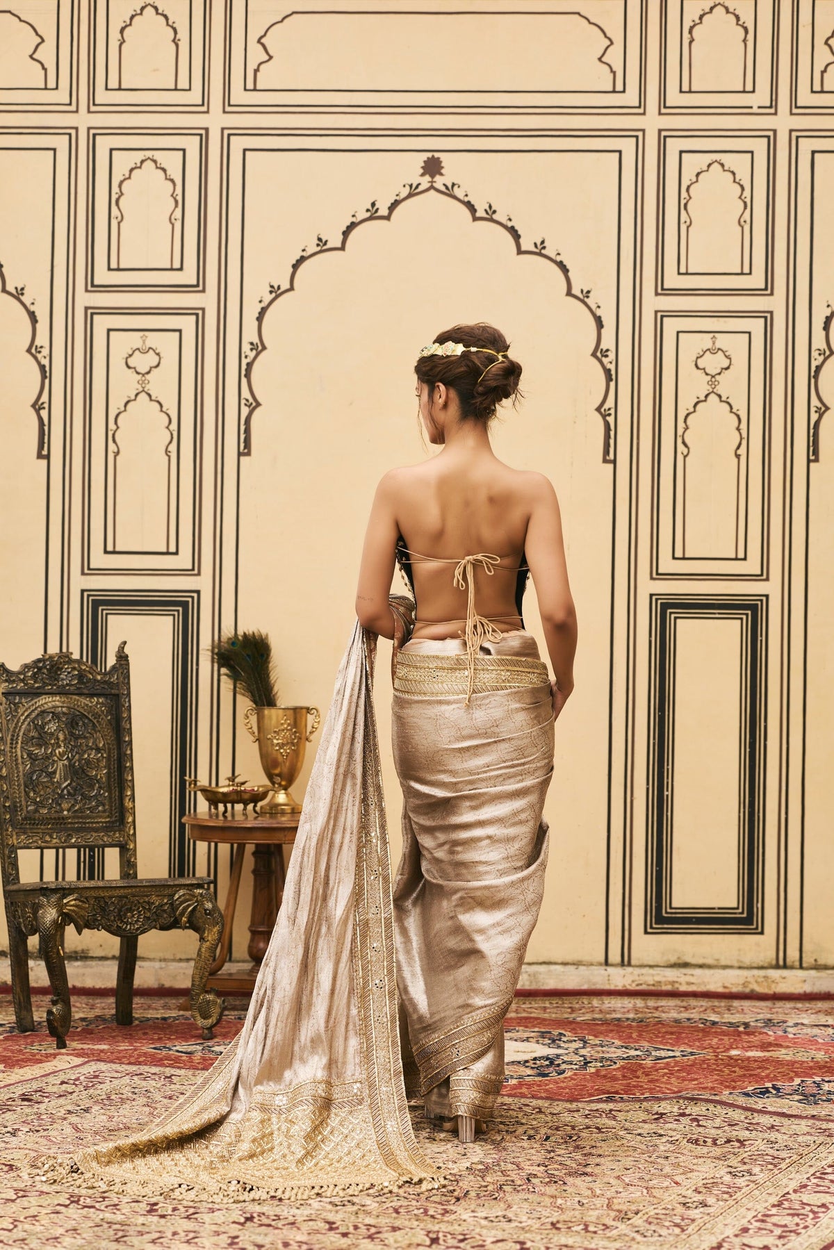 Gulnaar Tissue Brocade Metal Saree Set by ITRH