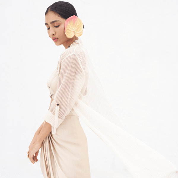 Haimavati- Draped skirt and cape set — view 3