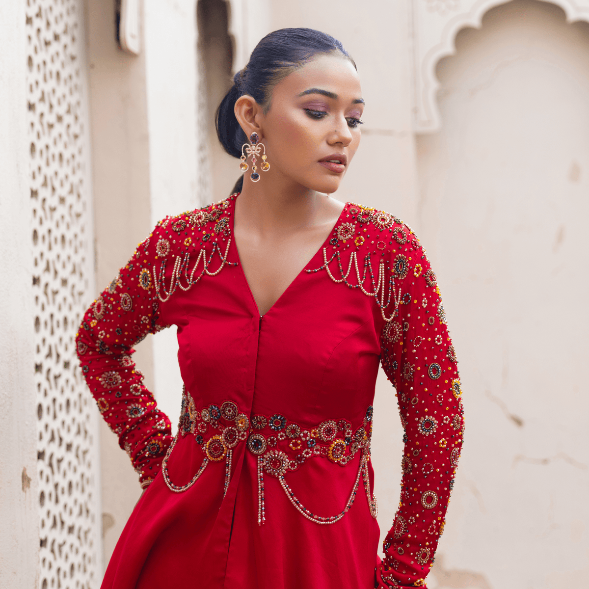 ISHANI-Embroidered Peplum Tunic Set — view 4