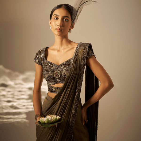 Ishvari- Heavy draped saree set — view 3