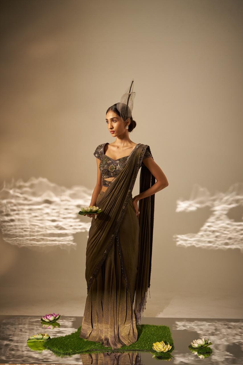 Ishvari- Heavy draped saree set