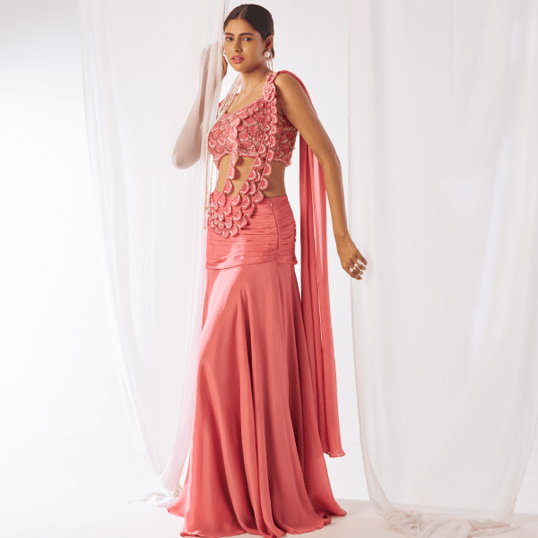 Mahagauri- Stylish heavy draped saree set — view 1