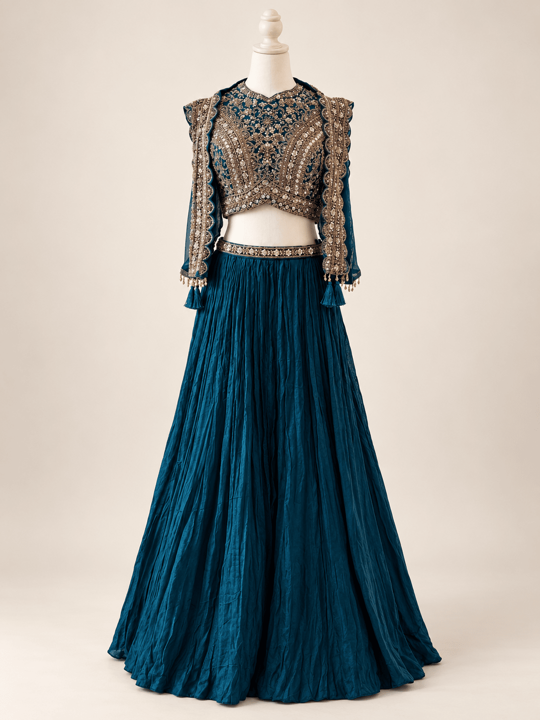 Studio edit — teal embroidered lehenga set