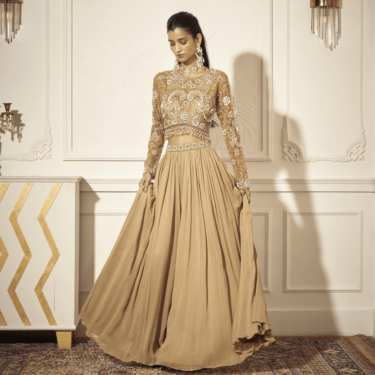 Pleated Palazzos, Embroidered Blouse — view 2