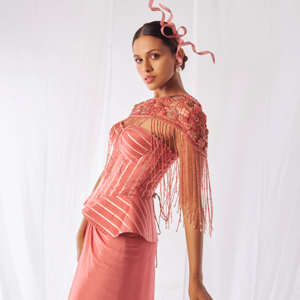 Prasanna- Draped skirt, cape and corset set — view 2