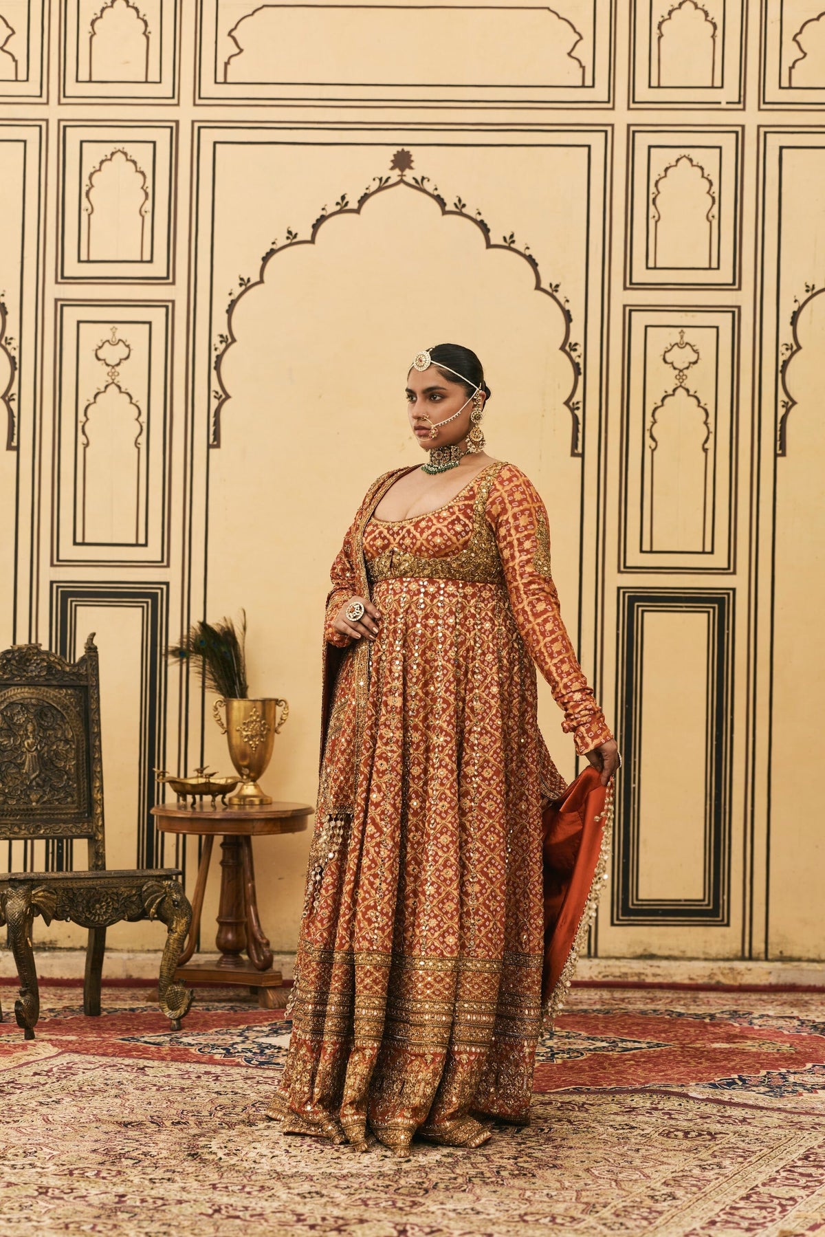 Rust Bandhani Anarkali Set by ITRH