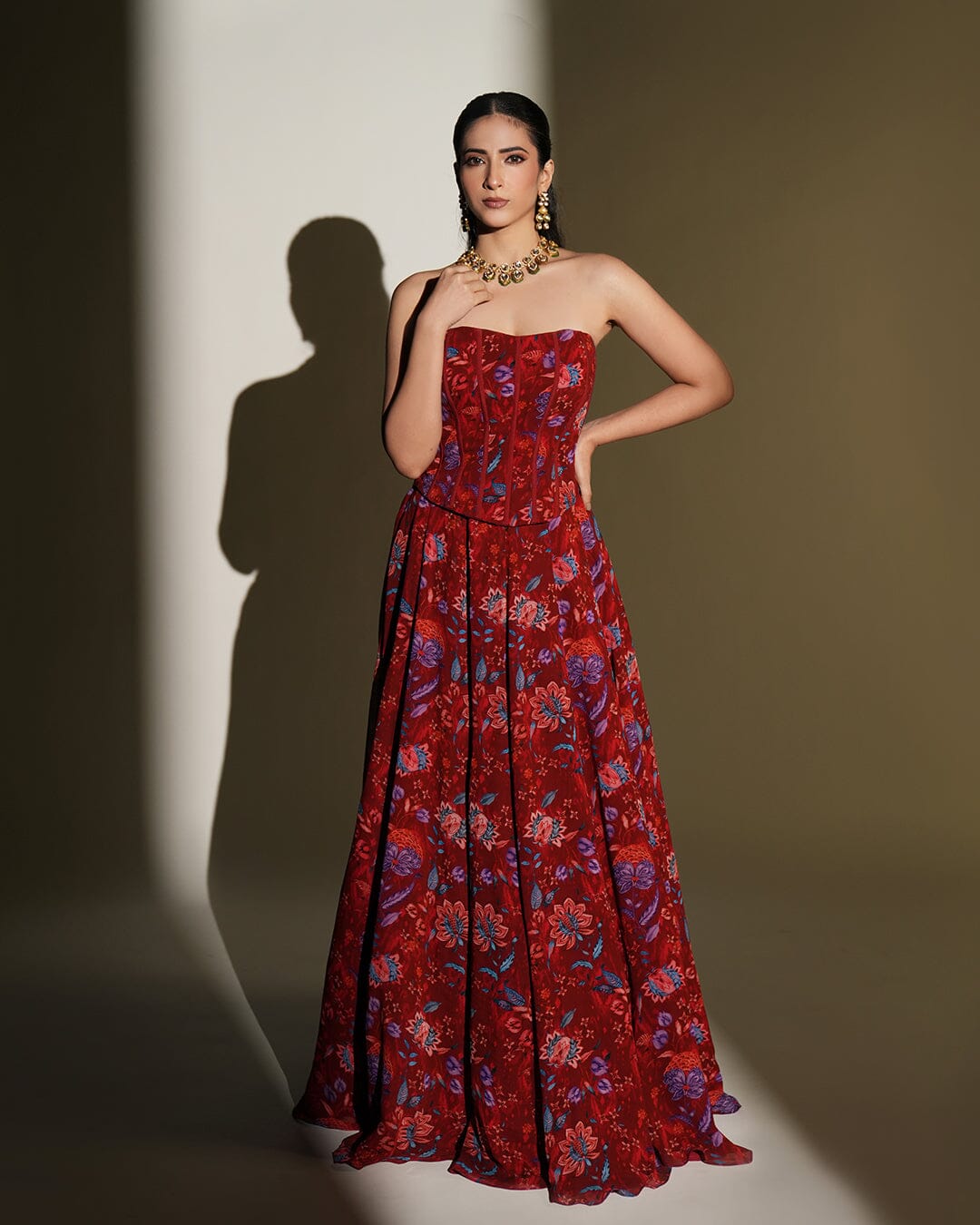Scarlet by KIYOHRA – red floral printed lehenga, view 1