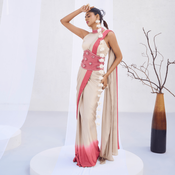 Shiva- Draped saree with corset belt — view 3