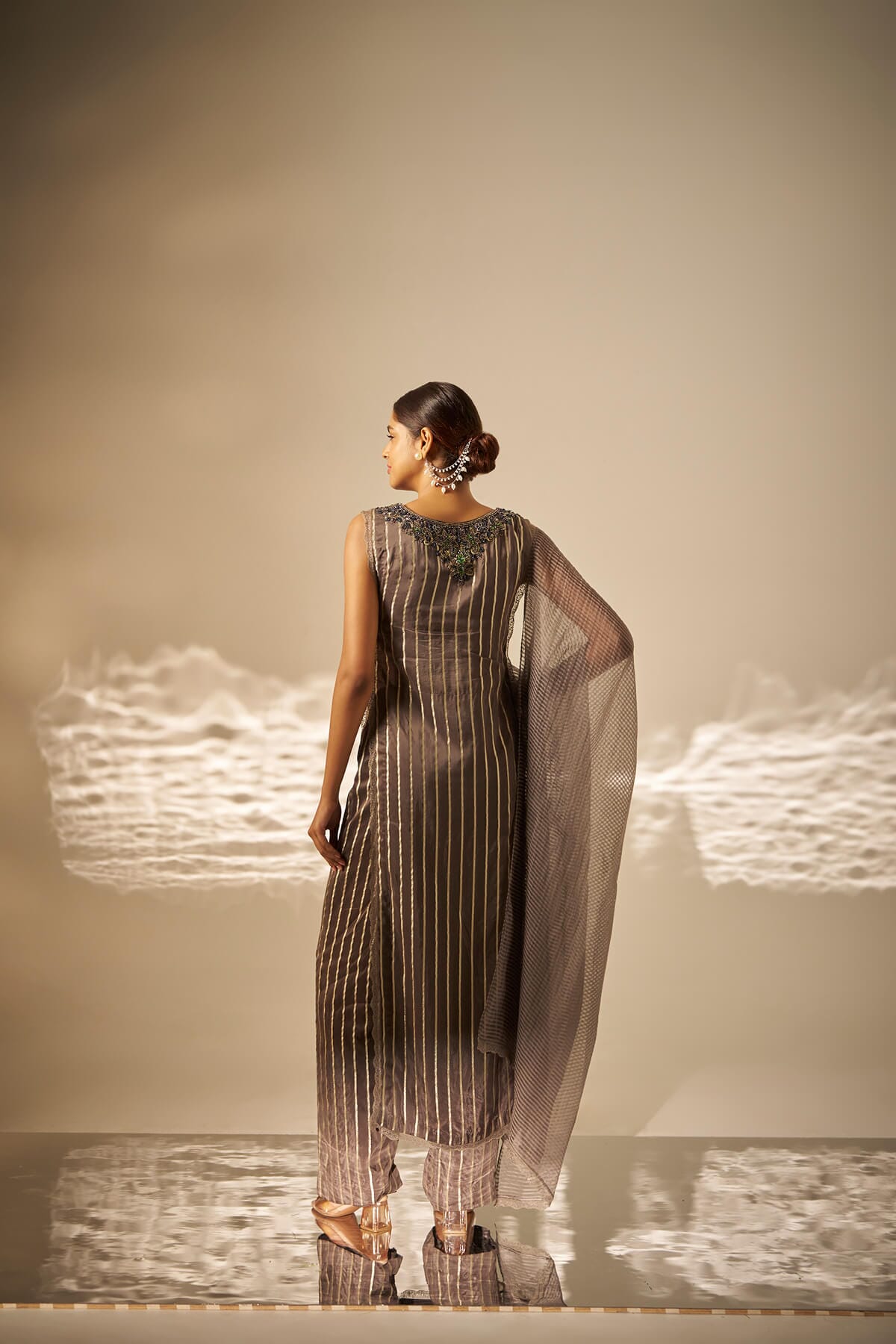 Tejasvini- Striped Embroidered Kurta Set — view 3