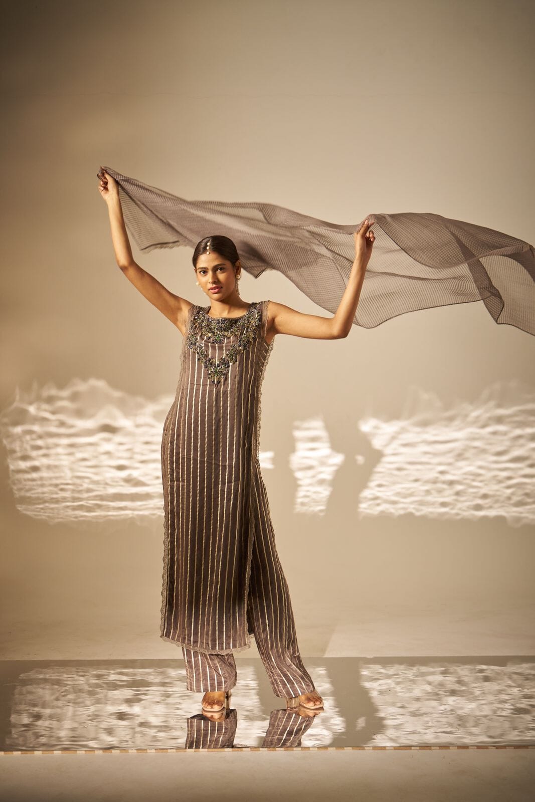 Tejasvini- Striped Embroidered Kurta Set