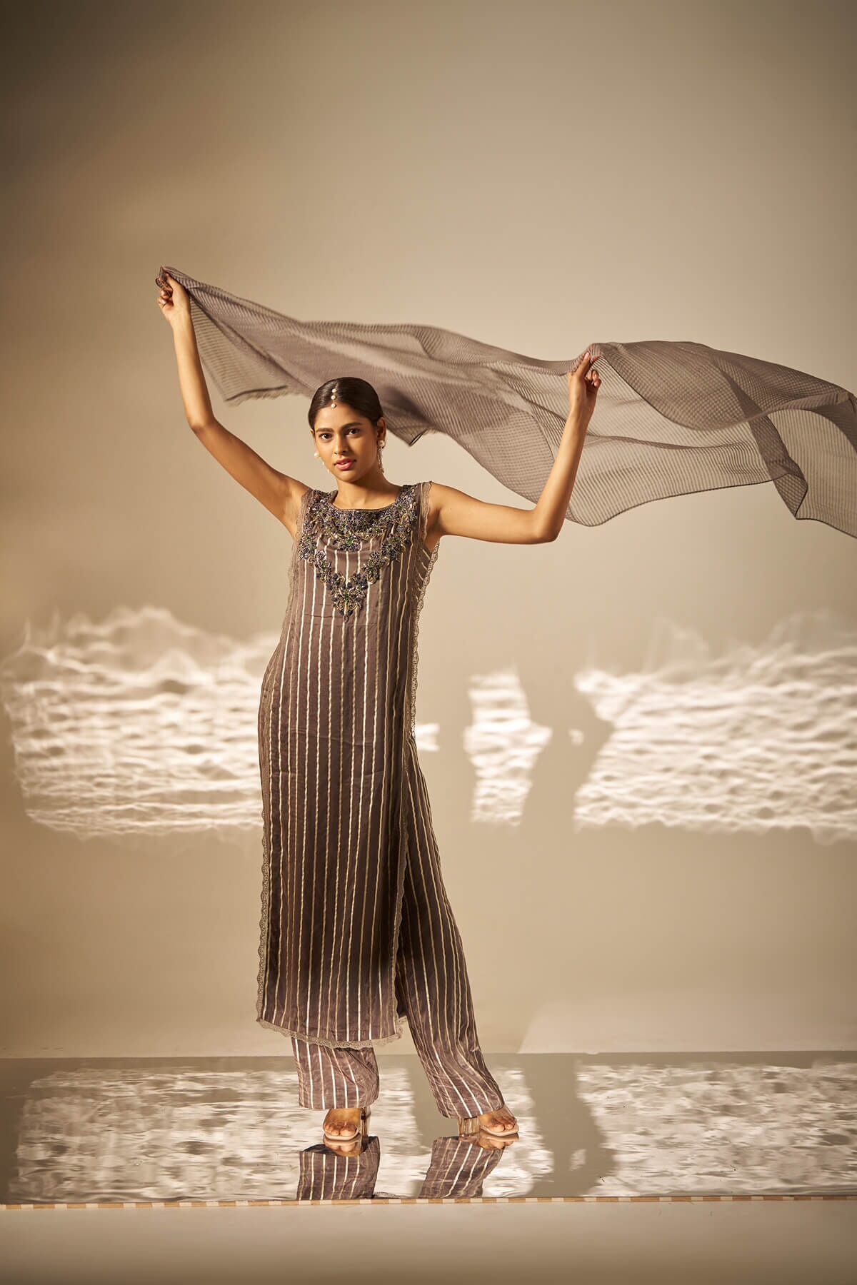 Tejasvini- Striped Embroidered Kurta Set — view 1