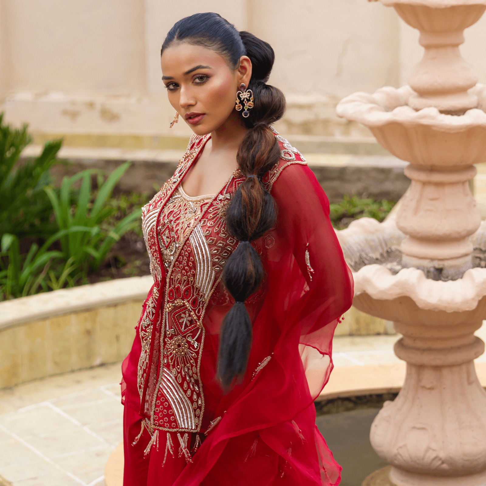 AMBIKA-Tasselled Draped Cape Set — view 6