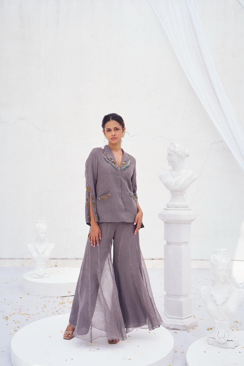 Anagha- Embroidered dressy blazer set