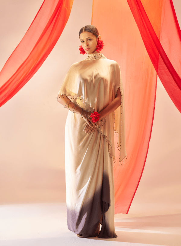 Aparajita- Draped skirt and cape set — view 2