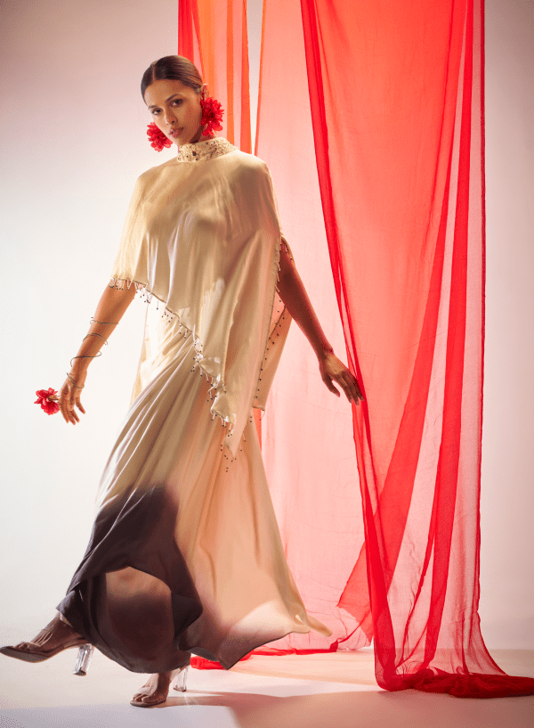 Aparajita- Draped skirt and cape set — view 4