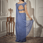 Applique draped Saree, Embroidered Blouse — view 3