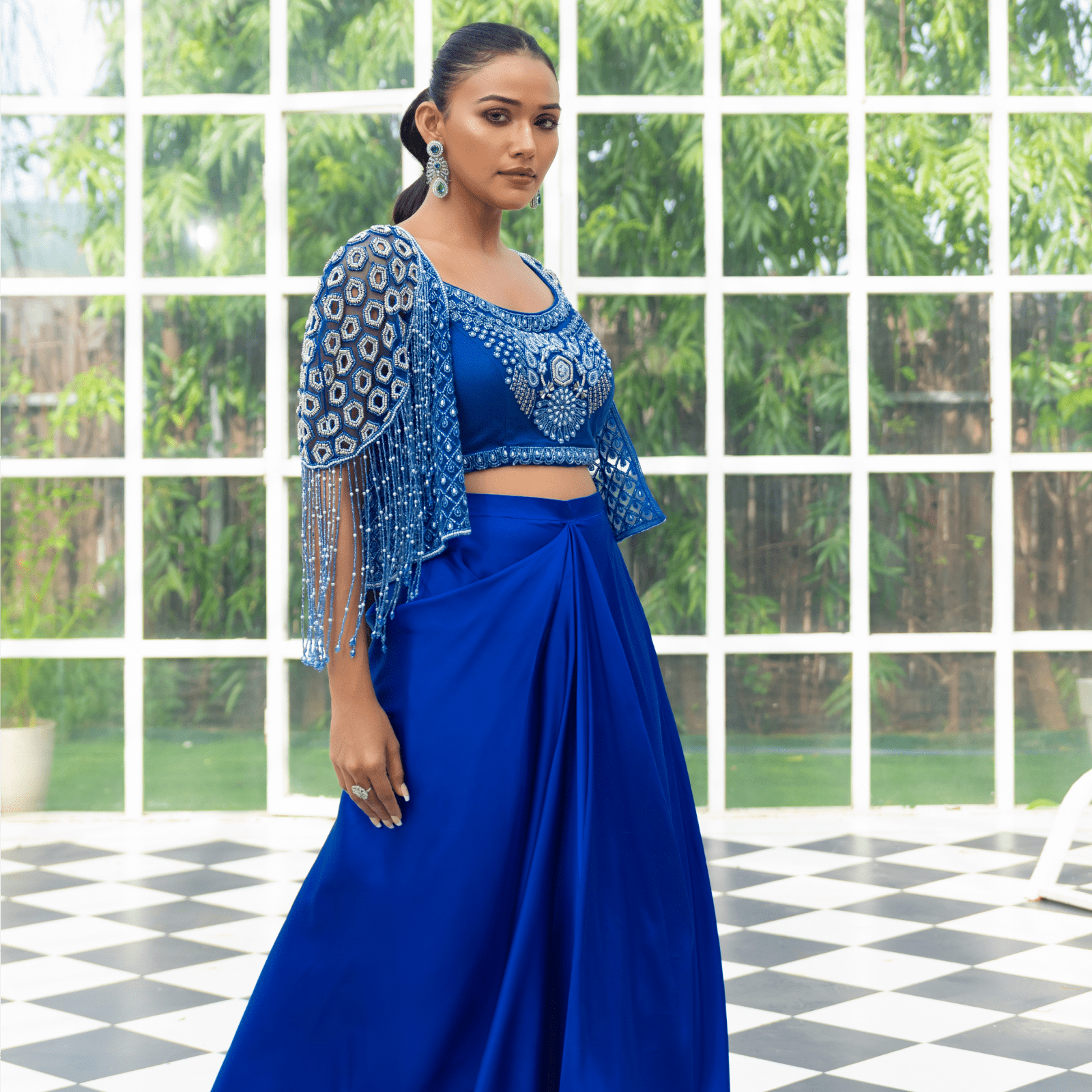 BHAVANI-Tasselled Shoulder Cape Set — view 3