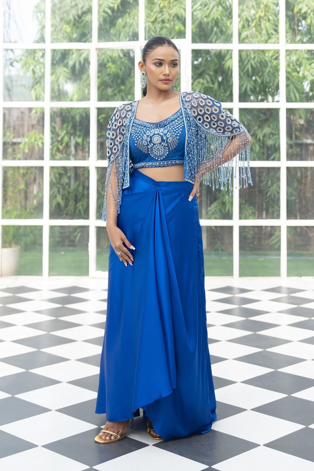 BHAVANI-Tasselled Shoulder Cape Set