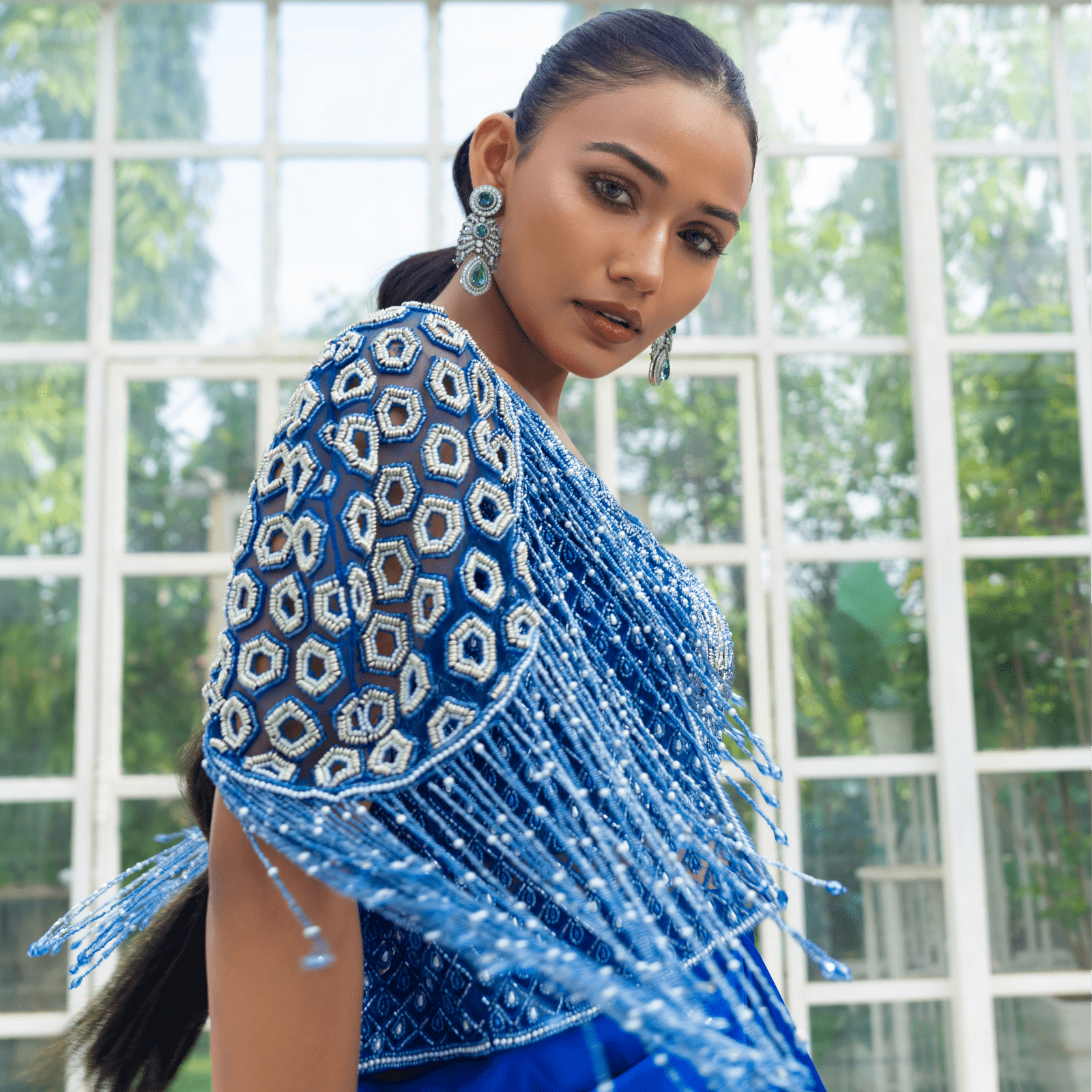 BHAVANI-Tasselled Shoulder Cape Set — view 2