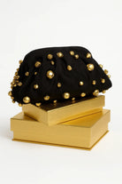 Blair black fabric statement clutch with gold stud embellishments