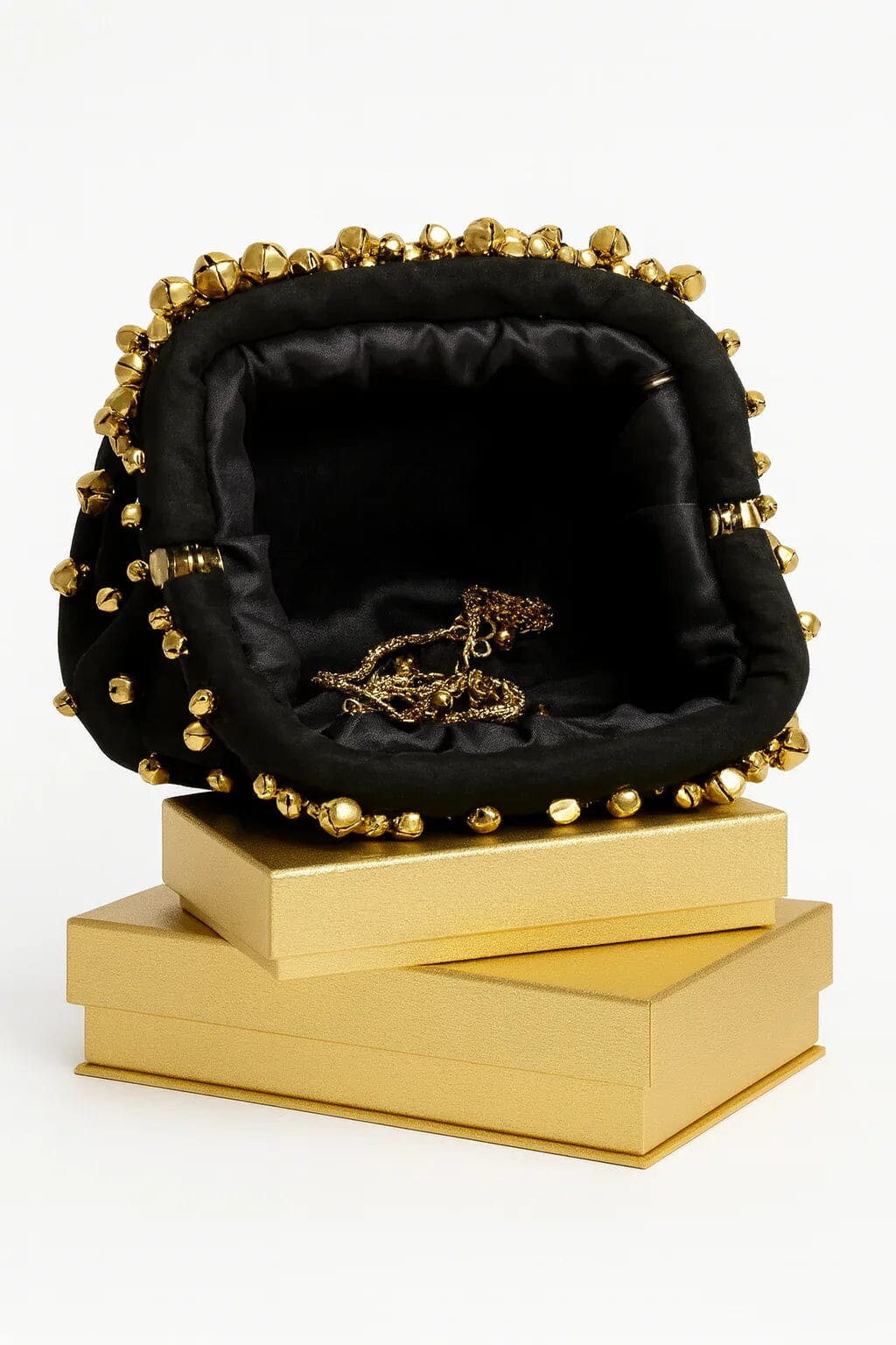 Blair black fabric statement clutch with gold stud embellishments