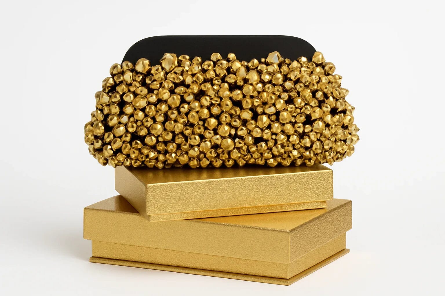 Blair black fabric statement clutch with gold stud embellishments