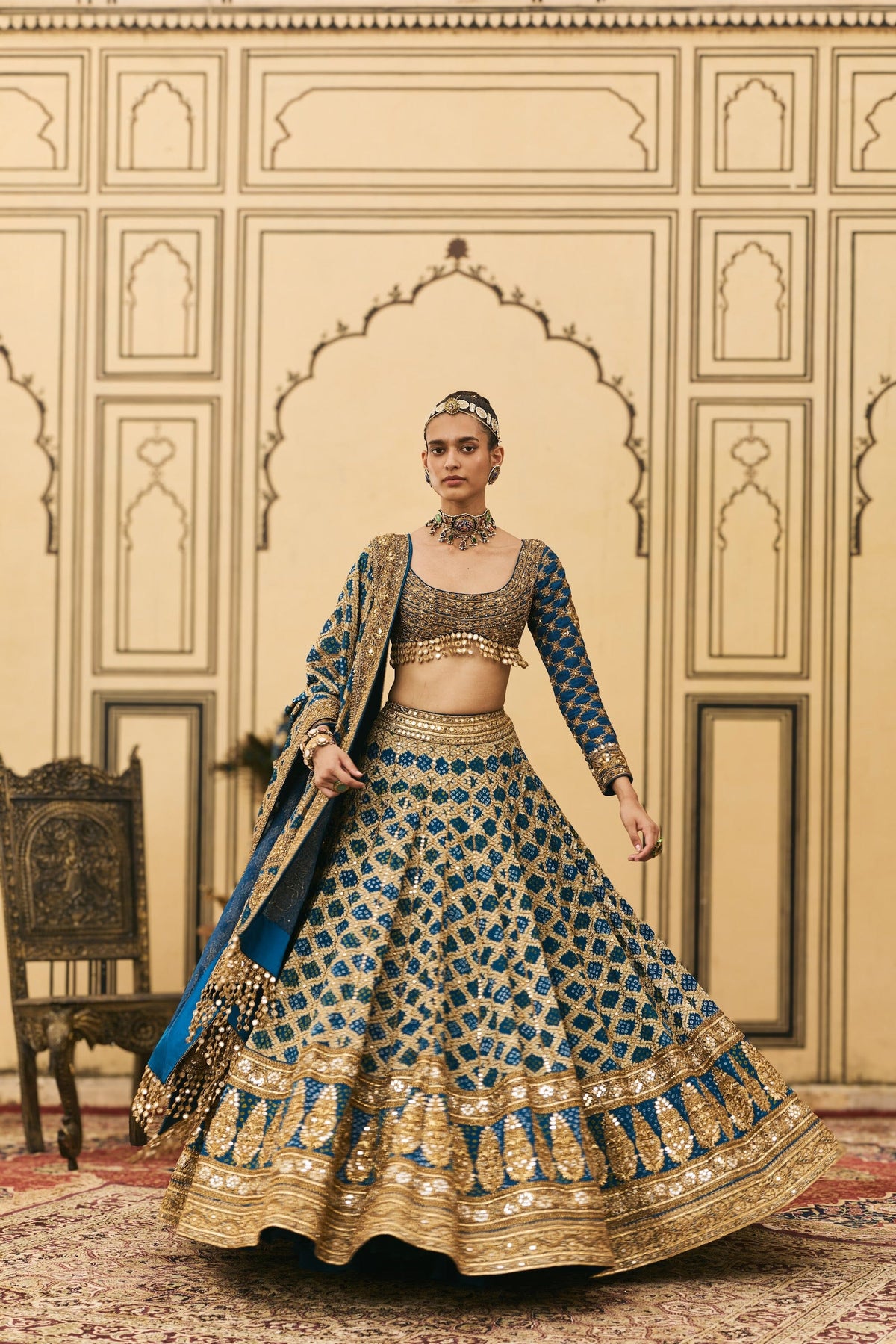 Blue Bandhani Lehenga Set by ITRH