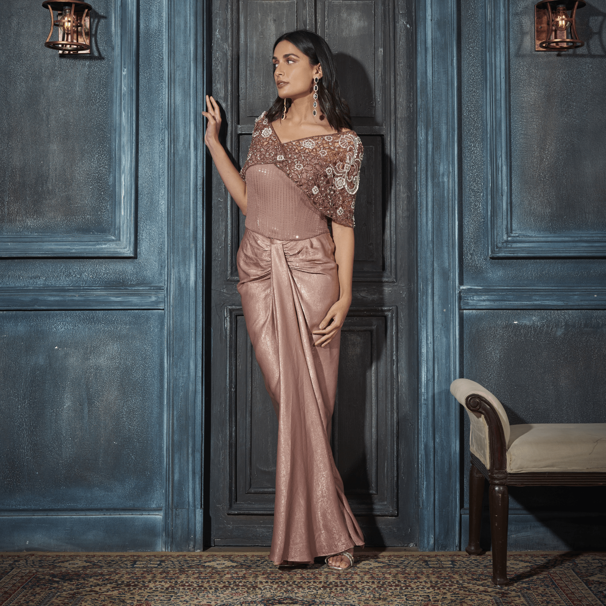Bolero/Cape, Sequin Corset, Draped Skirt — view 1