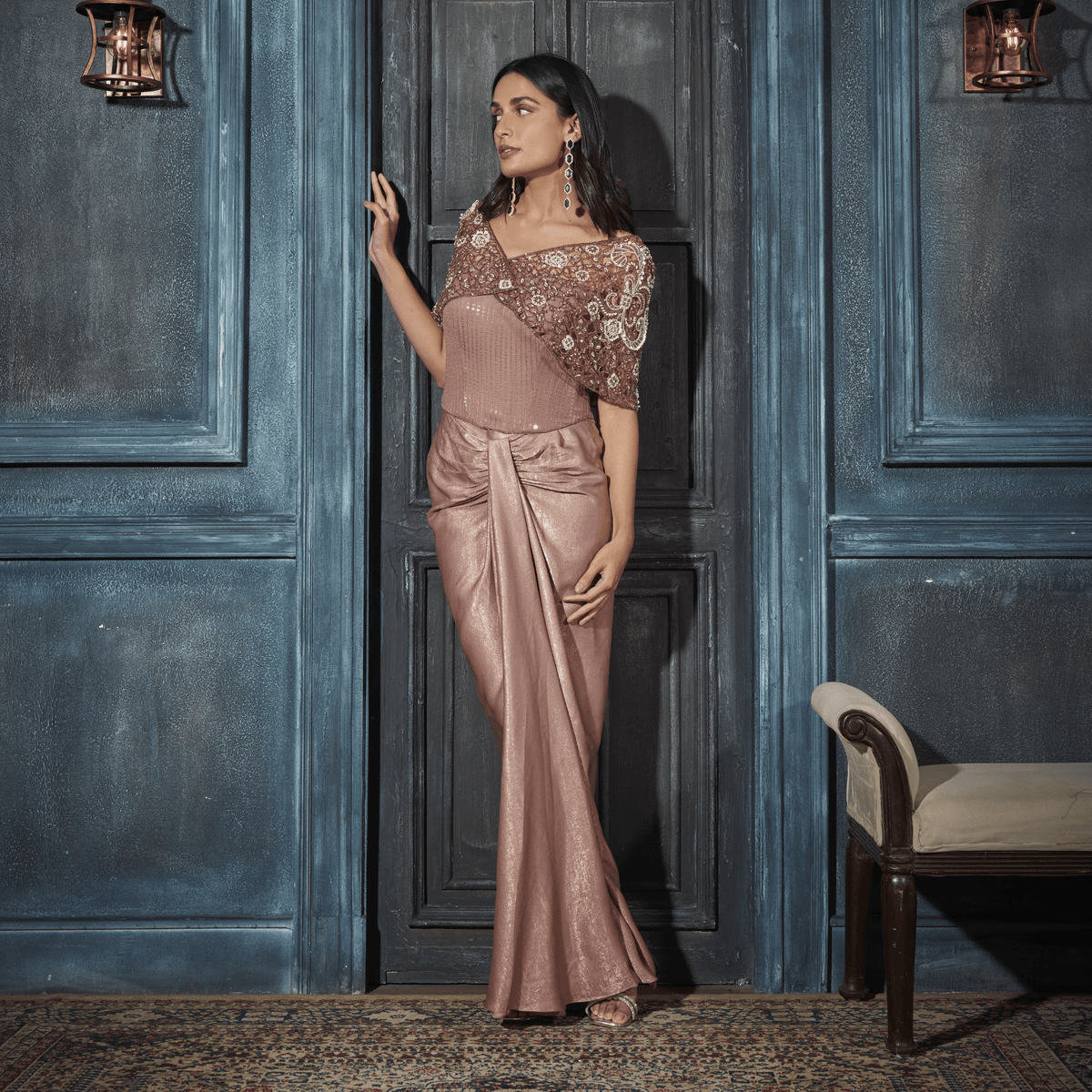 Bolero/Cape, Sequin Corset, Draped Skirt — view 1
