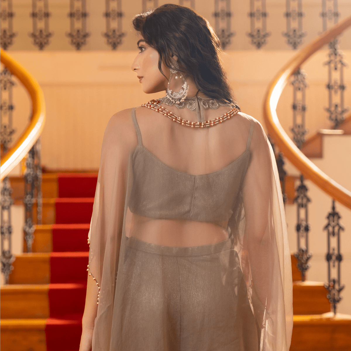 CHANDARUPA-Embellished Sheer Kaftan Set — view 3