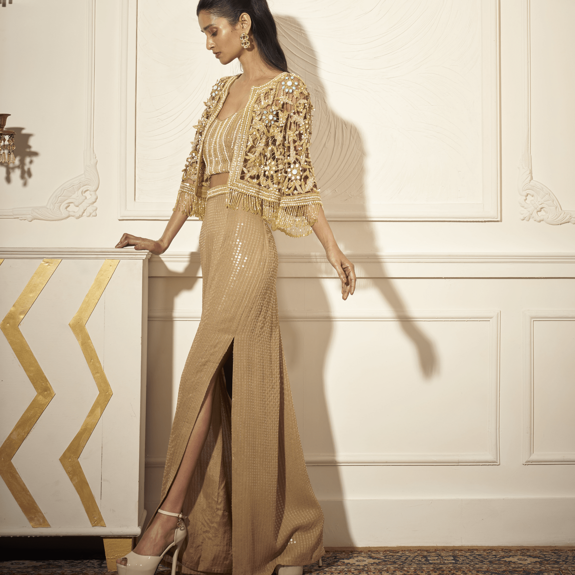 Cutwork Cape, Bustier, Pencil Skirt — view 2