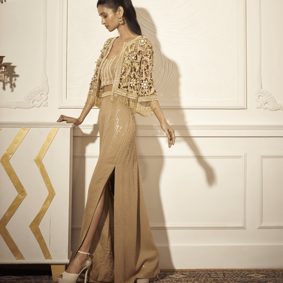 Cutwork Cape, Bustier, Pencil Skirt — view 2