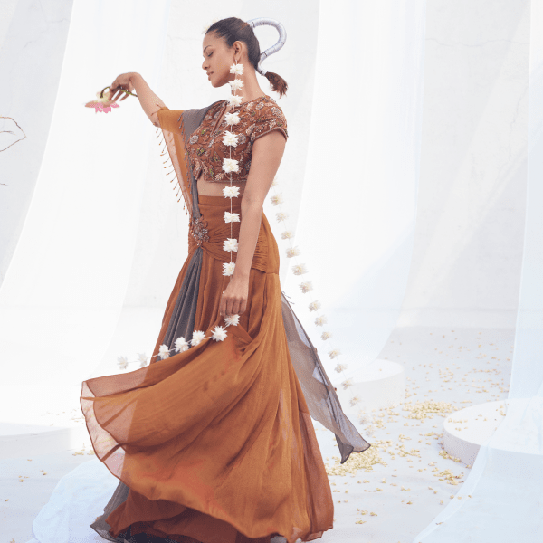 Dayamayi- Festive Draped saree blouse set — view 2