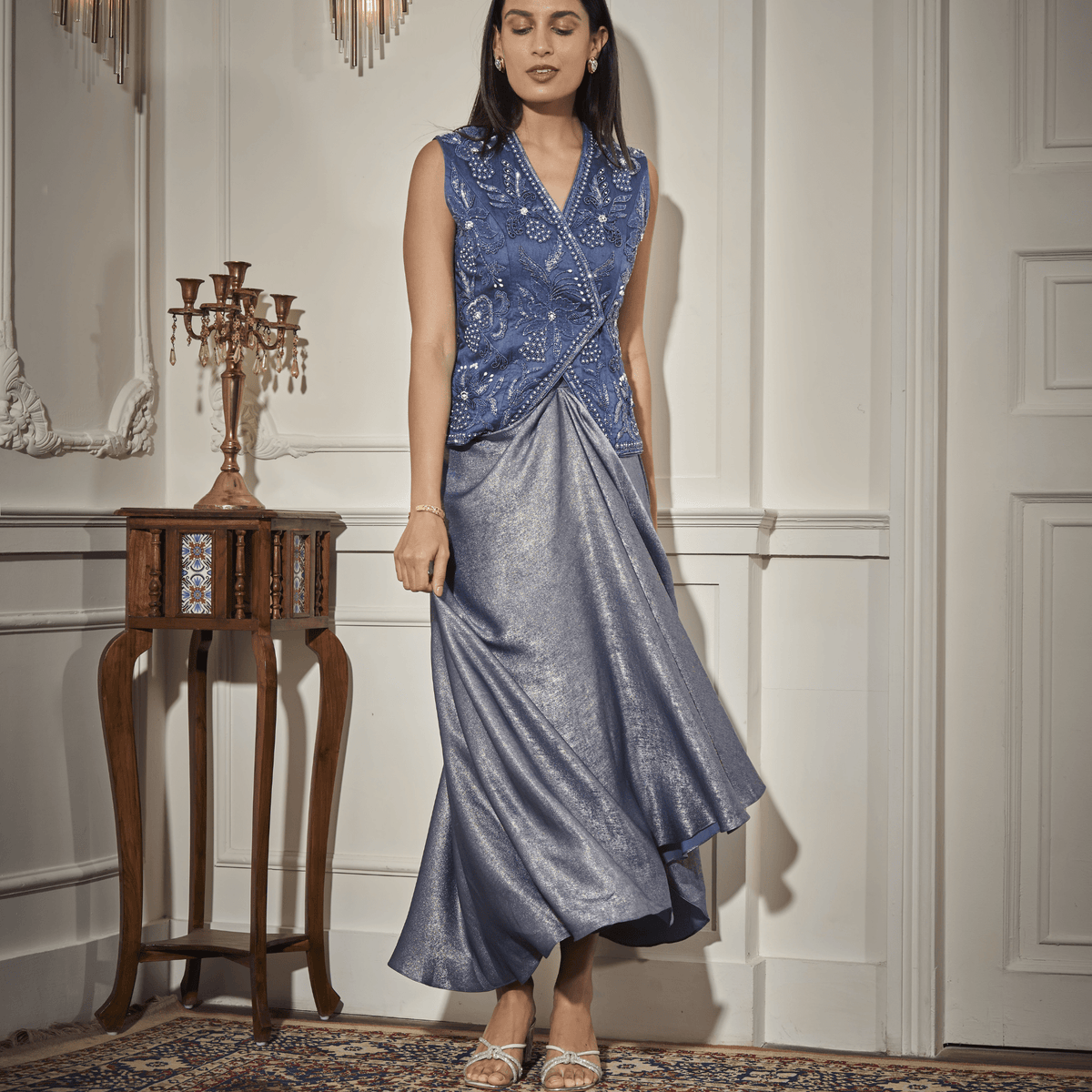Draped Skirt, Embroidered Waistcoat — view 5