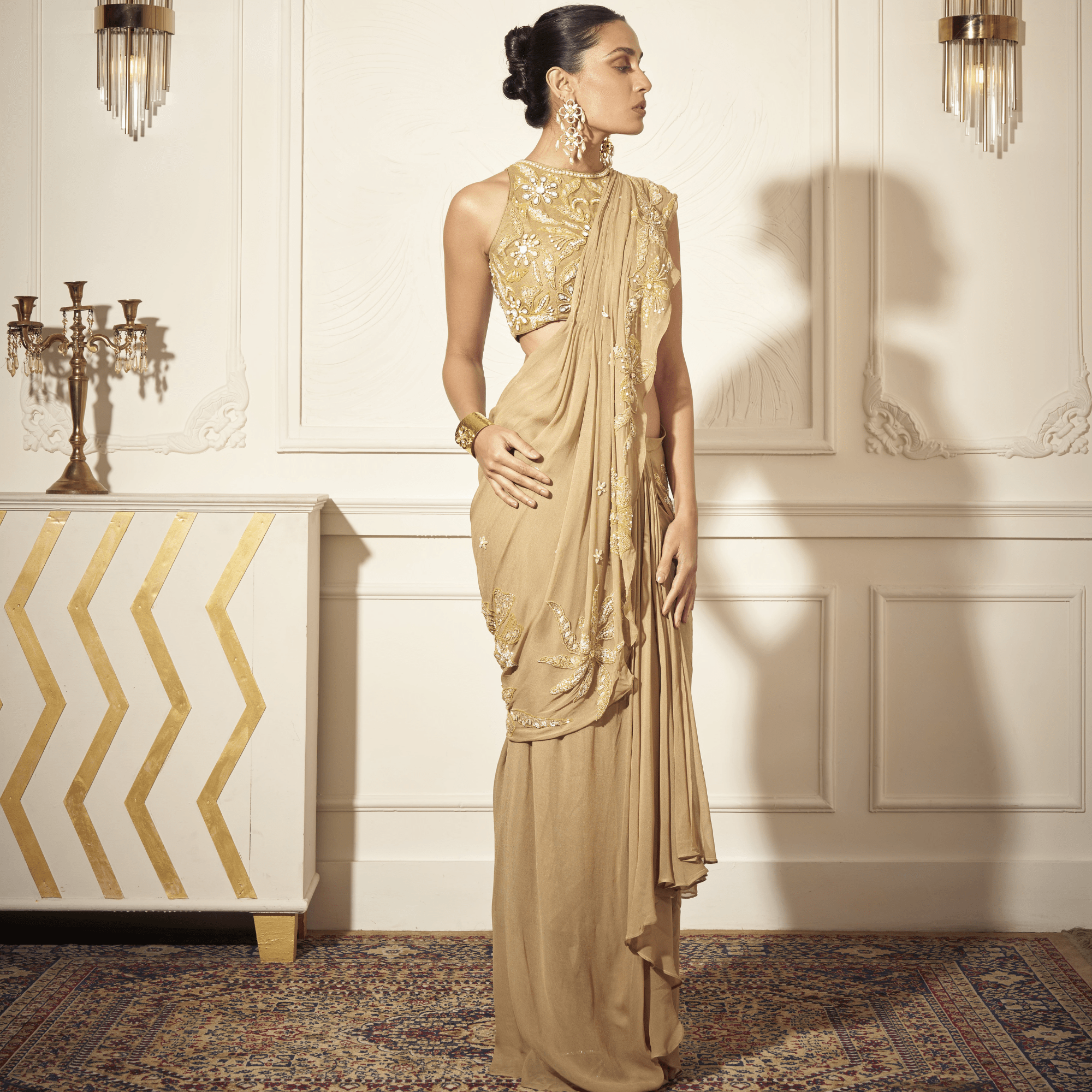 Embroidered Blouse, Draped Saree — view 1
