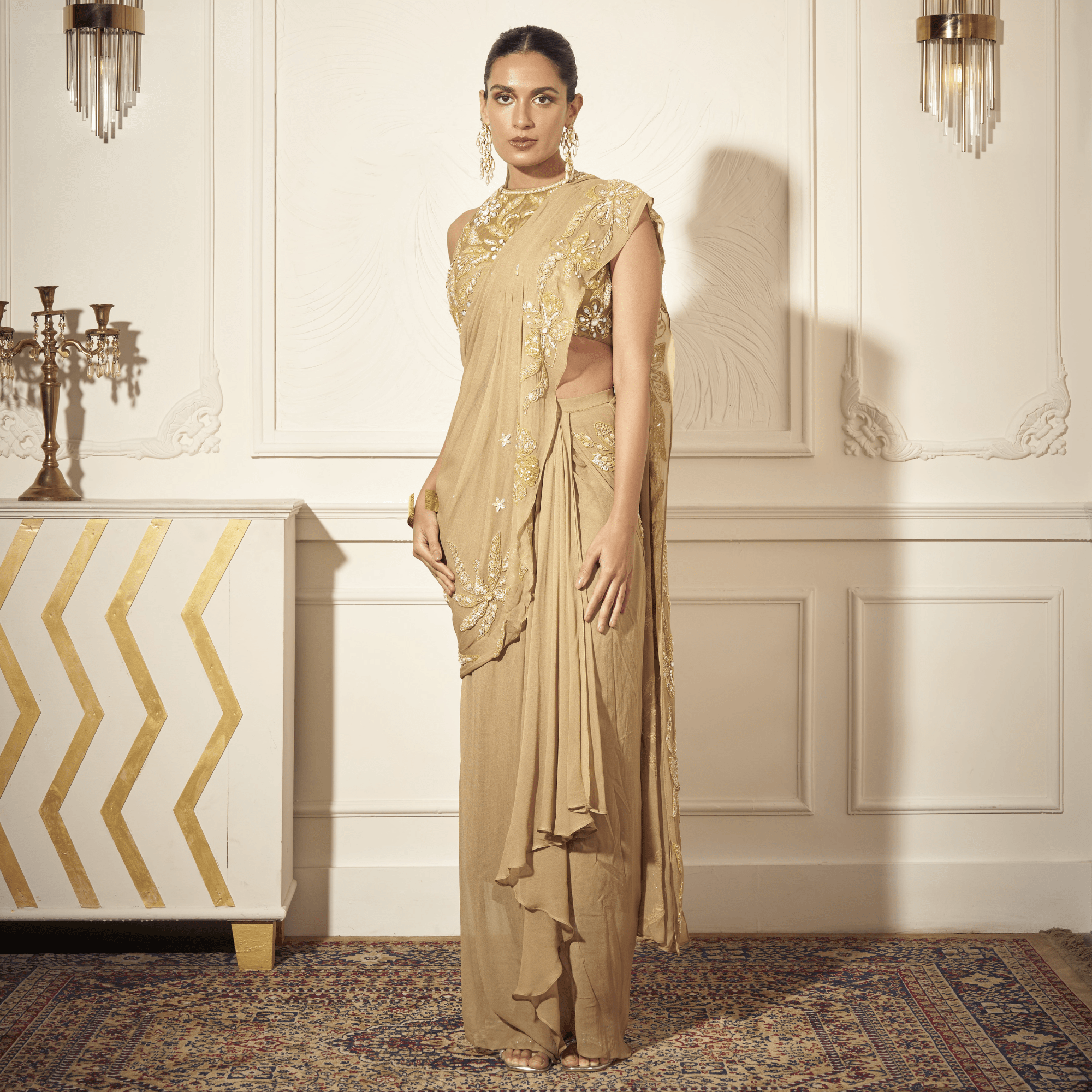 Embroidered Blouse, Draped Saree — view 4