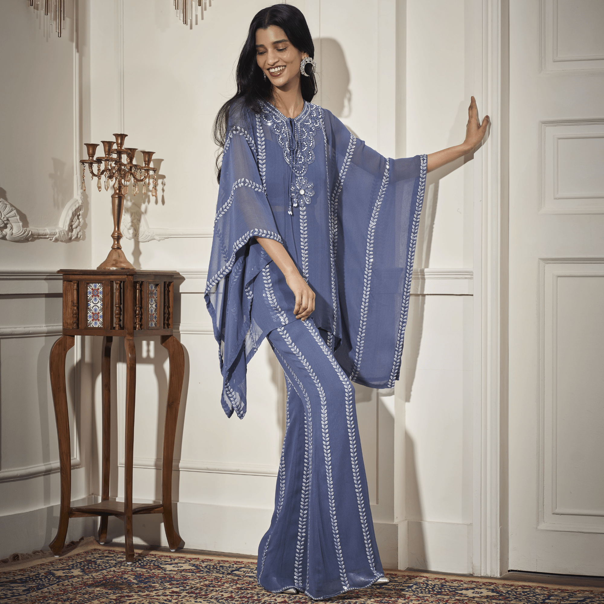 Embroidered Kaftan, inner, Flare Pants — view 1