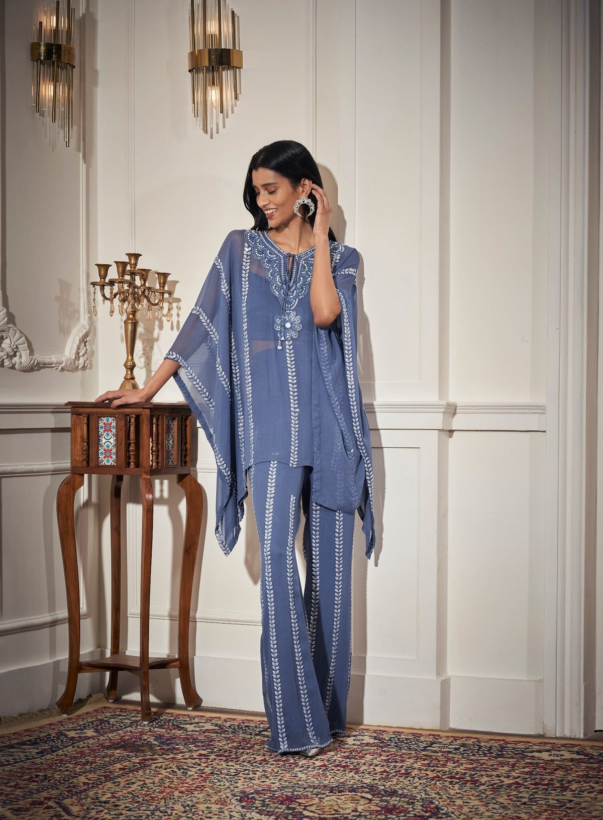 Embroidered Kaftan, inner, Flare Pants