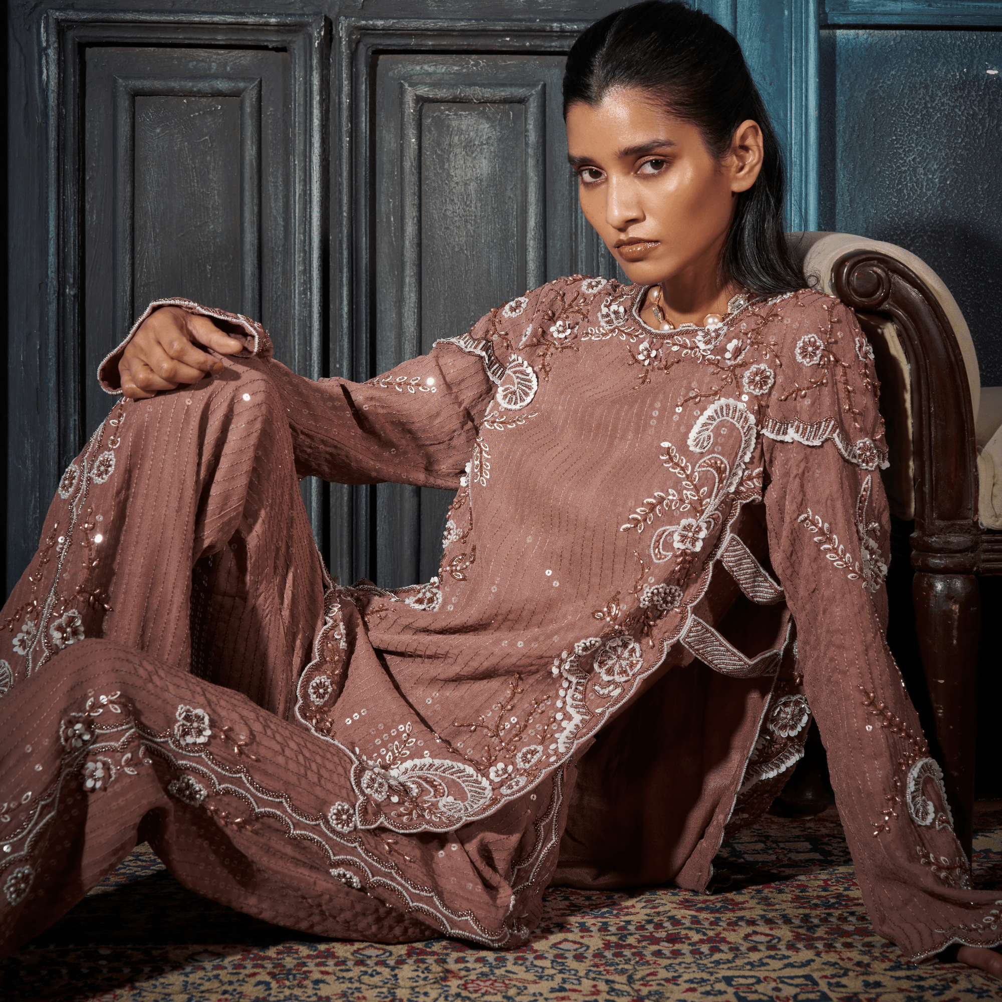 Embroidered Tunic, Bustier, Flare Pants — view 4