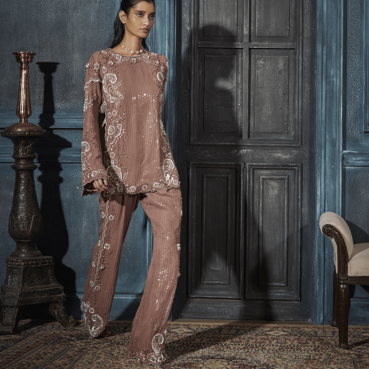 Embroidered Tunic, Bustier, Flare Pants — view 2