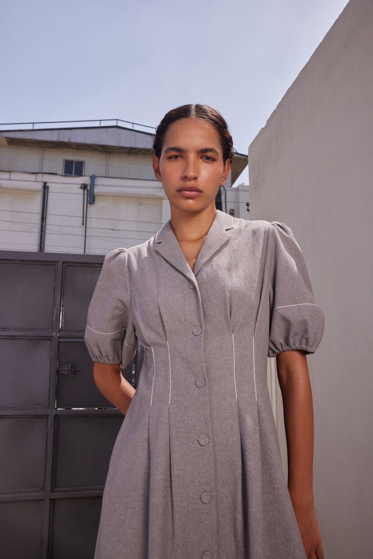 FISH IN THE NET' WAIST PLEATED FLARED DRESS  shopnavaa