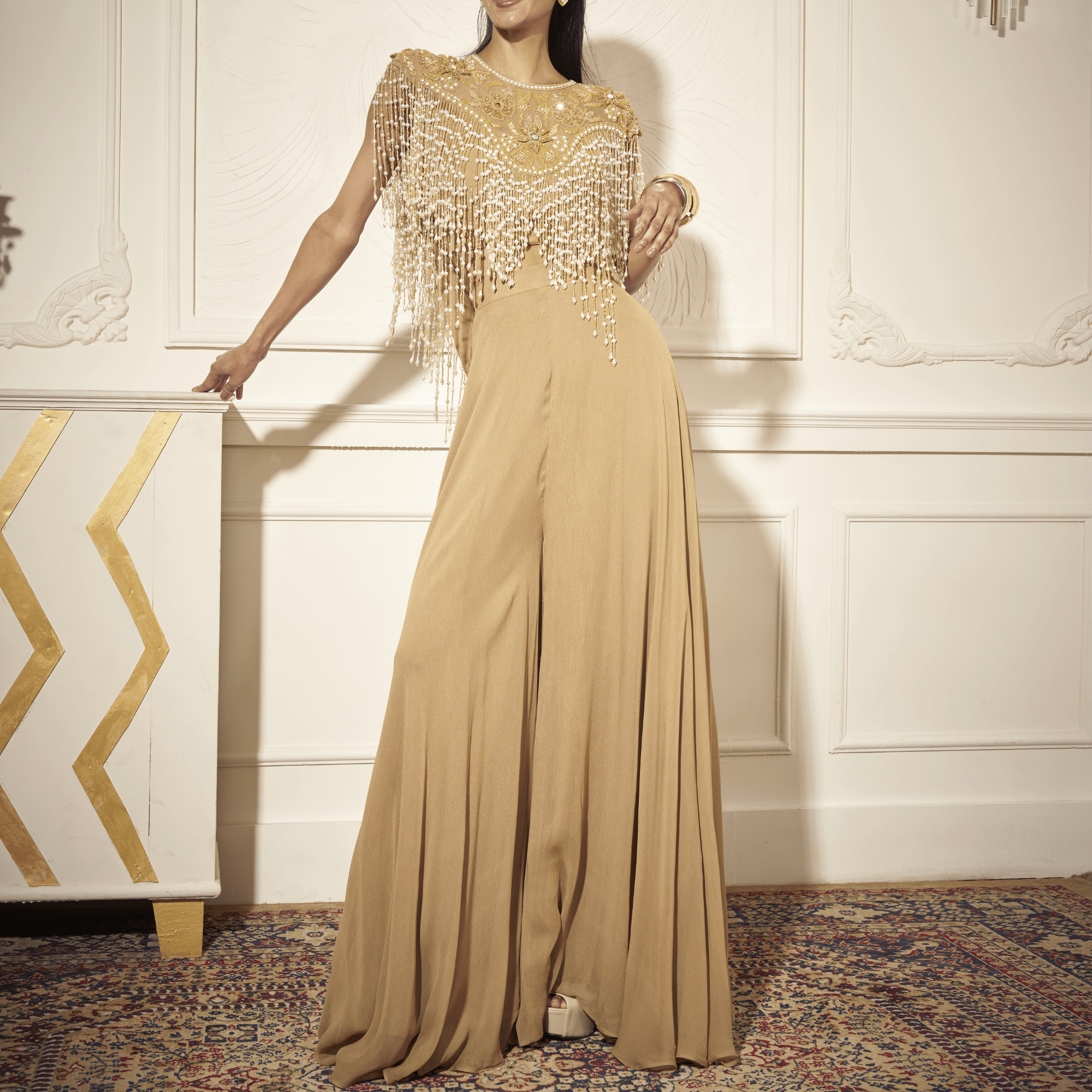 Flare Palazzos, Heavy tasseled high- low Top — view 5