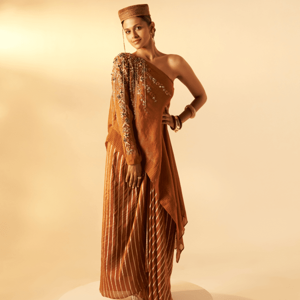 Girija- One shoulder top with draped skirt — view 2